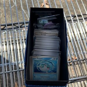 Box of Trading Cards with Blue Accents